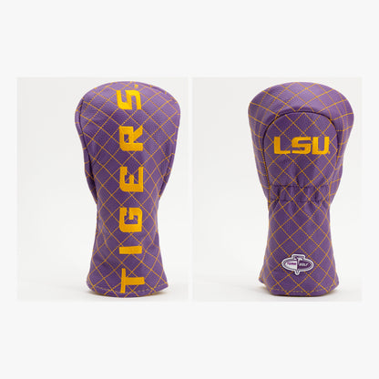 LSU Tigers Solid Quilted Fairway Headcover, front and back views