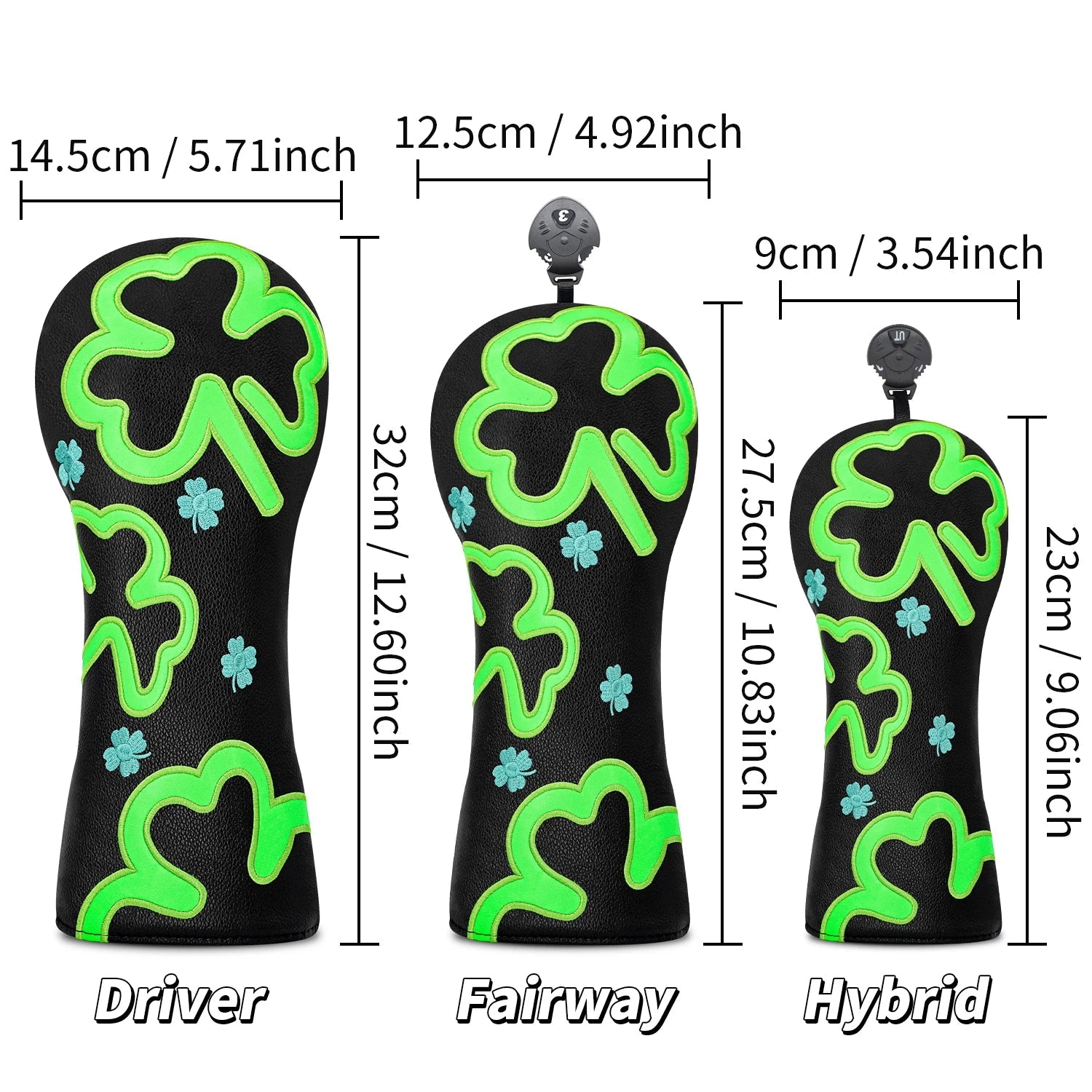 Lucky Clover Golf Headcover Set – Driver, Fairway & Hybrid Covers - Full set (4pcs) - Club Rehab