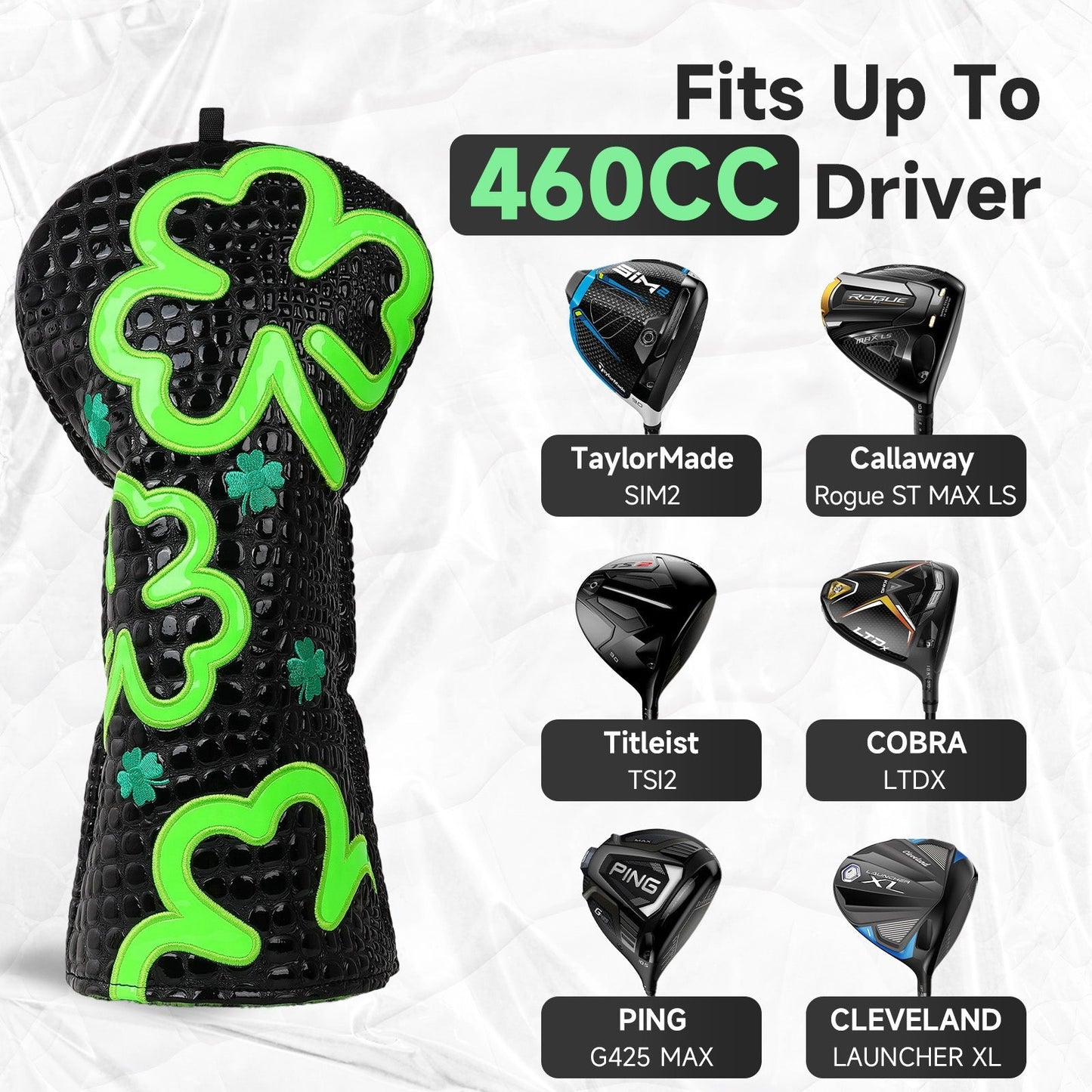 Lucky Shamrock Driver Headcover – Black & Neon Green - Club Rehab