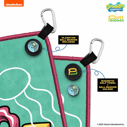 [Magnetic] 'Krusty' Squidward Golf Towel with Attachable Plankton Ball Marker