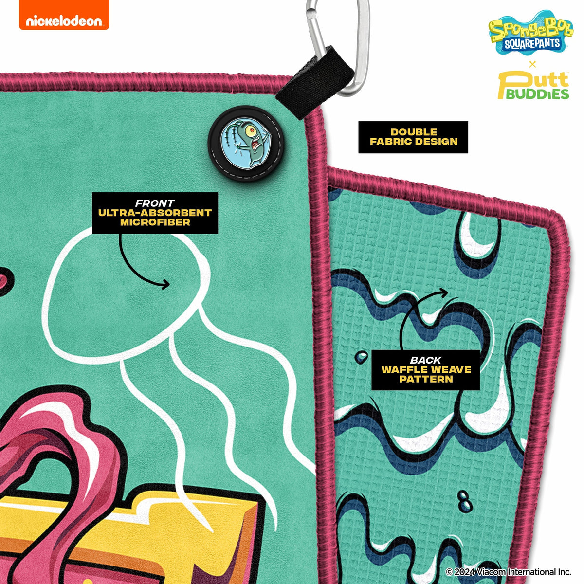 [Magnetic] 'Krusty' Squidward Golf Towel with Attachable Plankton Ball Marker