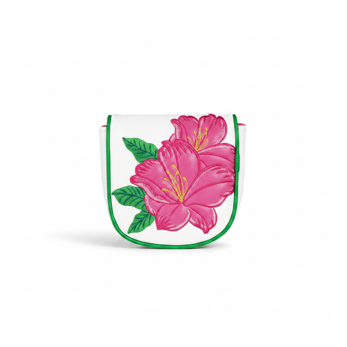 Set of three decorative items with pink floral design on a white background