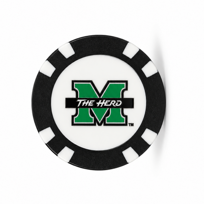 Marshall Thundering Herd golf poker chip logo detail on white background