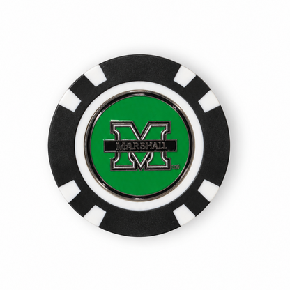 Marshall Thundering Herd golf poker chip, green logo side on white background
