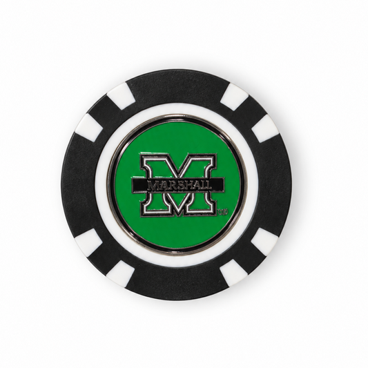 Marshall Thundering Herd golf poker chip, green logo side on white background