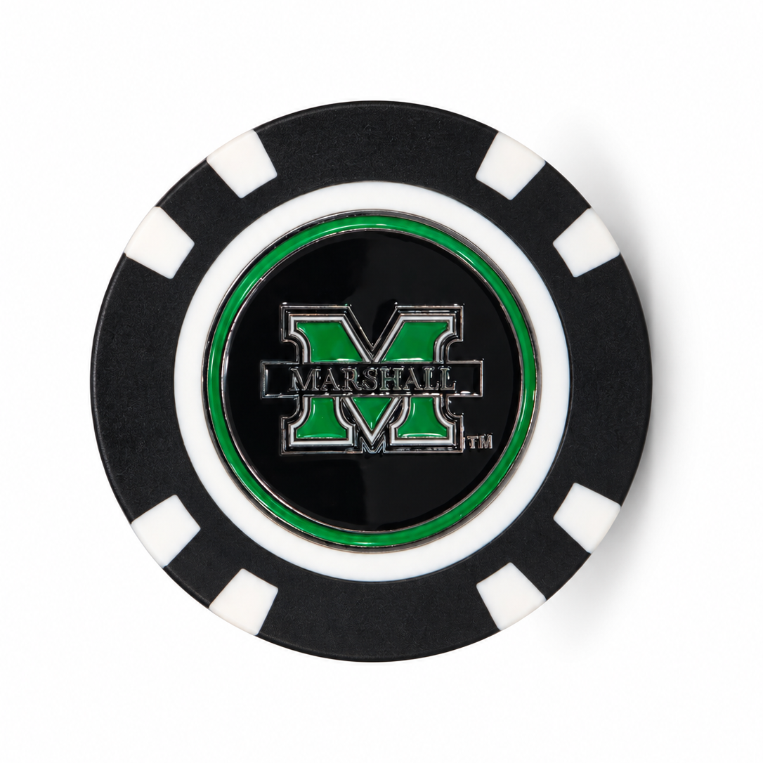Marshall Thundering Herd golf poker chip, reverse side on white background