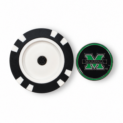 Marshall Thundering Herd removable golf ball marker set on white background