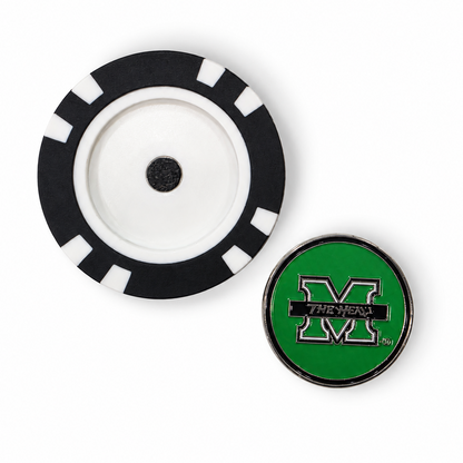 Marshall Thundering Herd poker chip with magnetic marker on white background