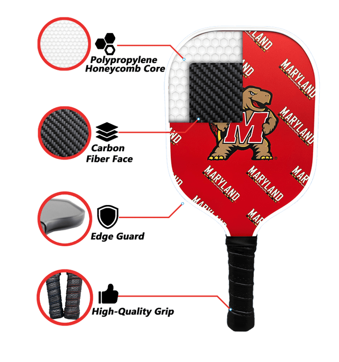 Maryland Terrapins Pickleball Paddle | Carbon Fiber Face | 12mm Core - Club Rehab