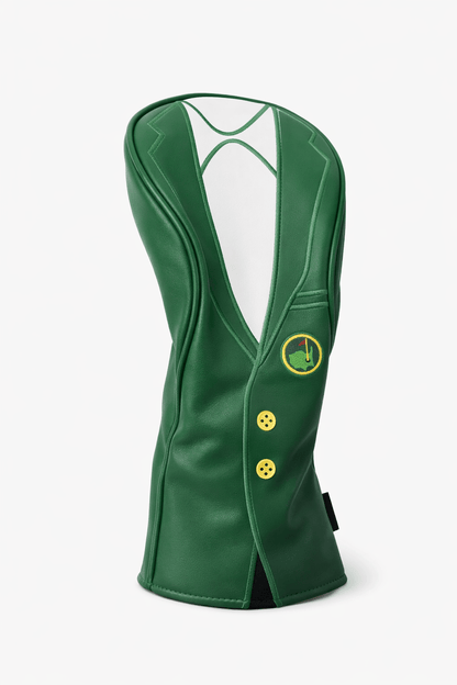 Green vest with a logo and buttons on a white background