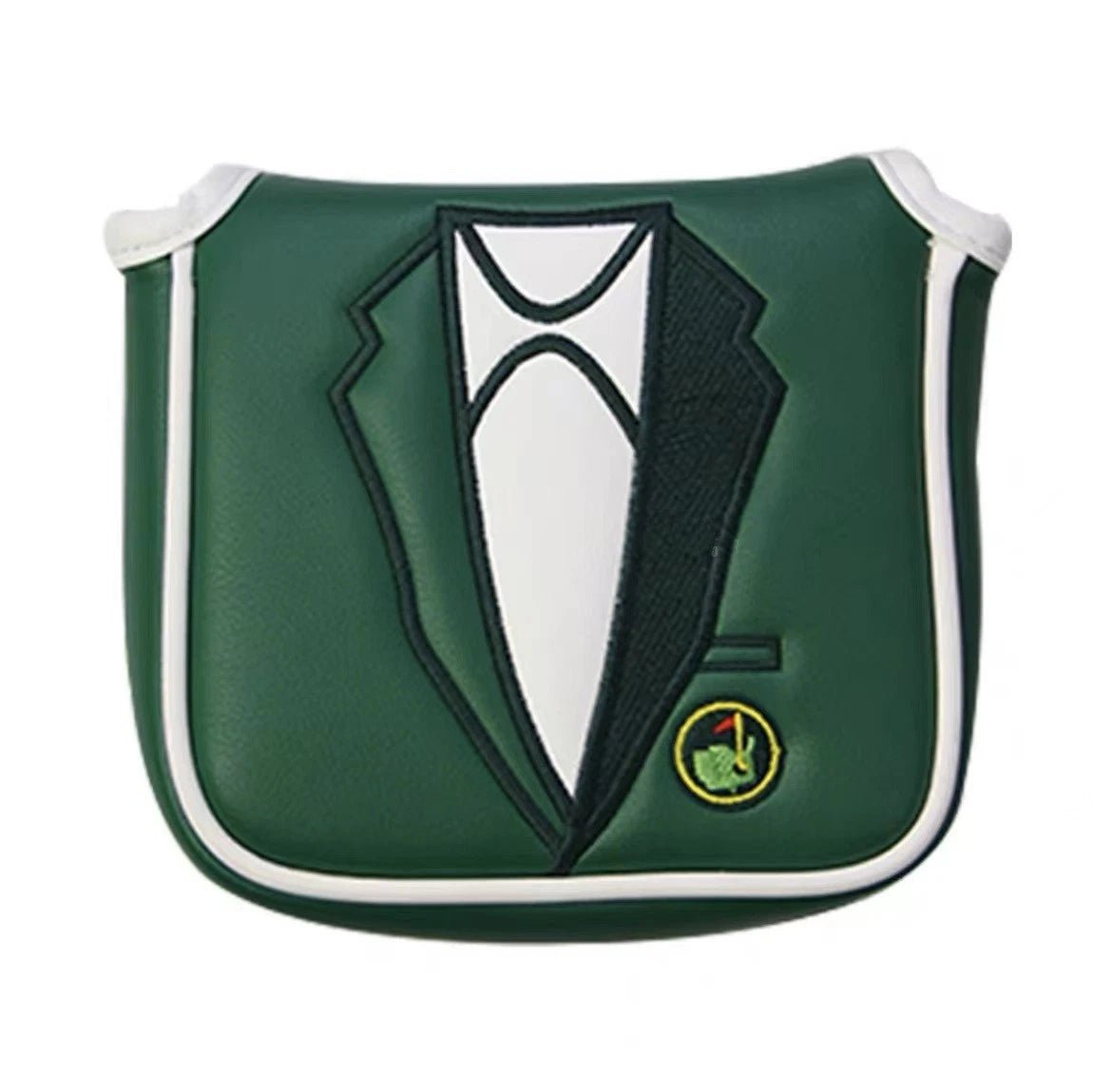Green saddle pad with tuxedo design on a white background