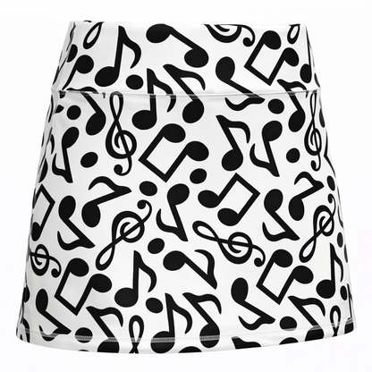 ReadyGOLF Melody women’s golf skort with black musical notes on white