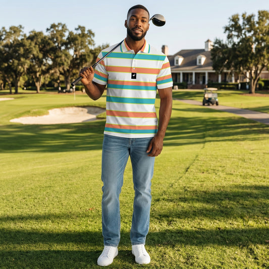 Men's Beach Boardwalk Golf Polo | Performance Stretch Golf Shirt | Moisture-Wicking Athletic Polo - S - Club Rehab