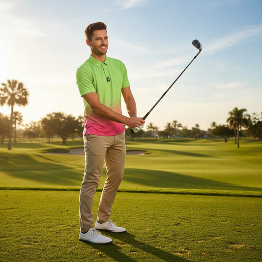 Men's Watermelon Sunset Golf Polo | Performance Stretch Golf Shirt | Moisture-Wicking Athletic Polo - S - Club Rehab