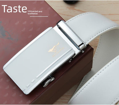 Men’s White Cowhide Belt with Automatic Ratchet Buckle - Club Rehab