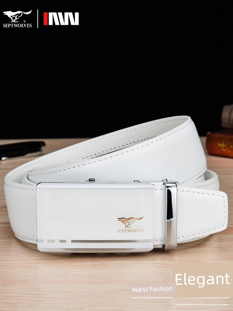 Men’s White Cowhide Belt with Automatic Ratchet Buckle - Club Rehab