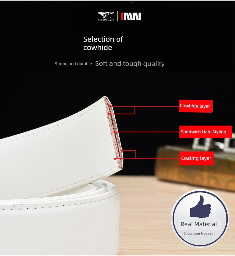 Men’s White Cowhide Belt with Automatic Ratchet Buckle - Club Rehab