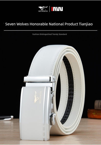 Men’s White Cowhide Belt with Automatic Ratchet Buckle - Club Rehab