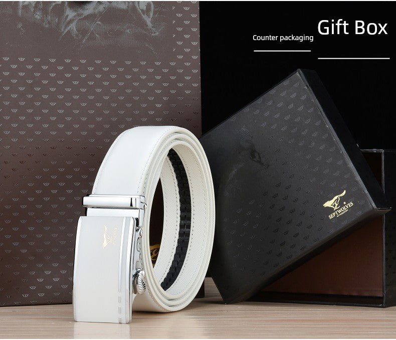 Men’s White Cowhide Belt with Automatic Ratchet Buckle - Club Rehab