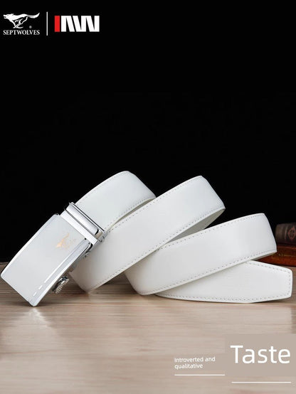 Men’s White Cowhide Belt with Automatic Ratchet Buckle - Club Rehab