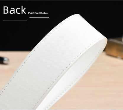 Men’s White Cowhide Belt with Automatic Ratchet Buckle - Club Rehab