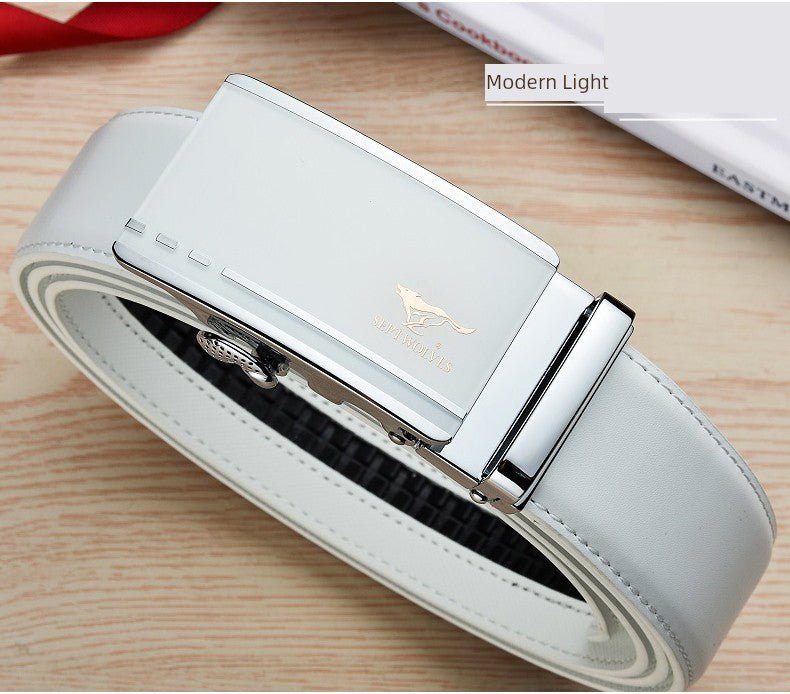 Men’s White Cowhide Belt with Automatic Ratchet Buckle - Club Rehab