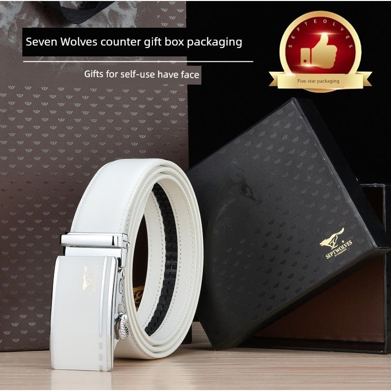 Men’s White Cowhide Belt with Automatic Ratchet Buckle - Club Rehab