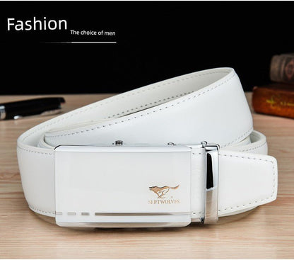 Men’s White Cowhide Belt with Automatic Ratchet Buckle - Club Rehab