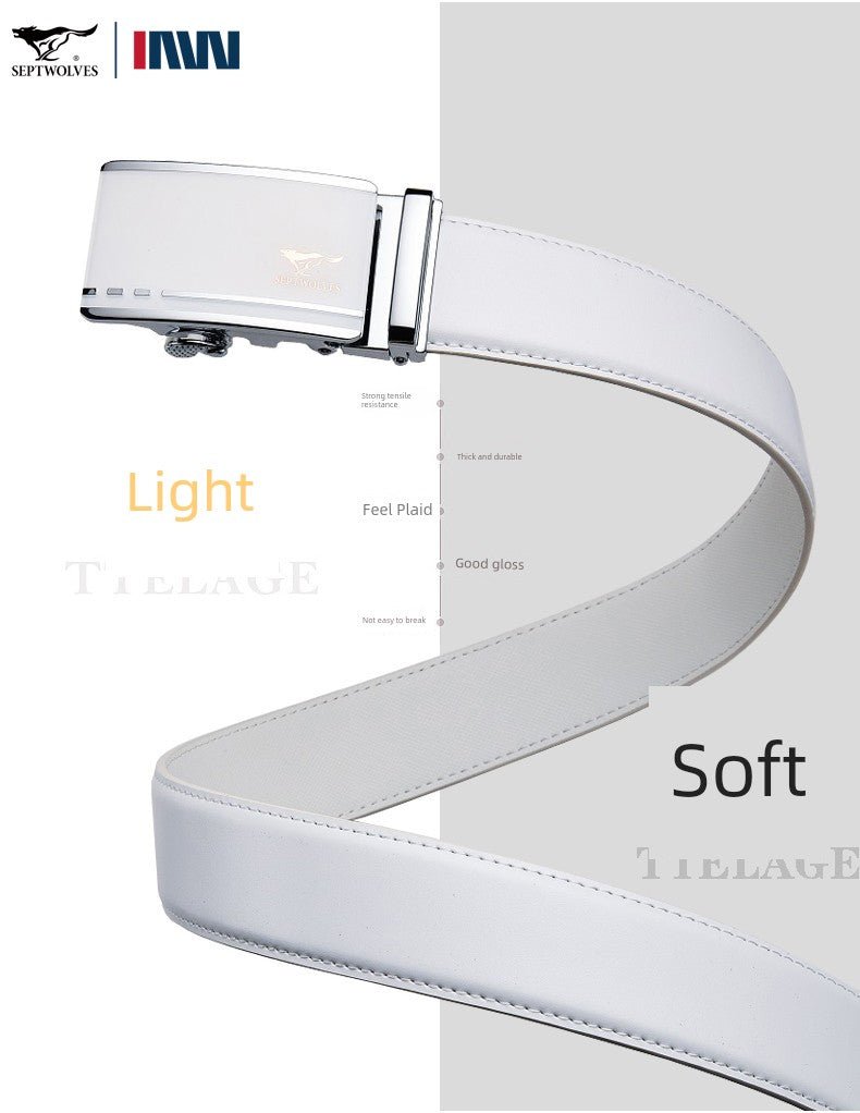 Men’s White Cowhide Belt with Automatic Ratchet Buckle - Club Rehab