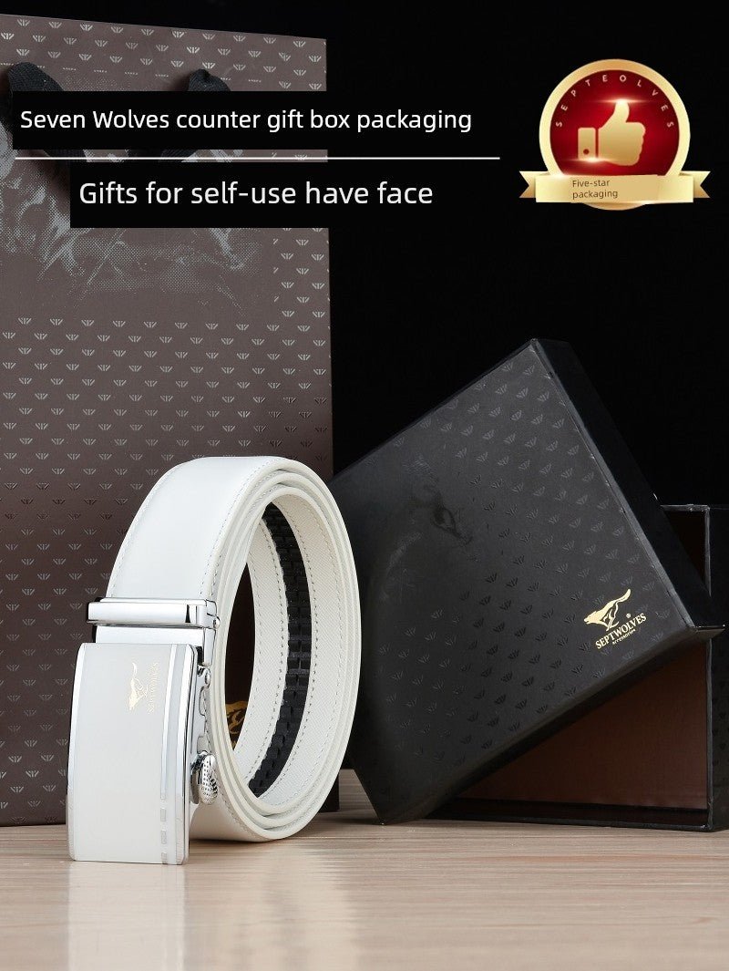 Men’s White Cowhide Belt with Automatic Ratchet Buckle - Club Rehab