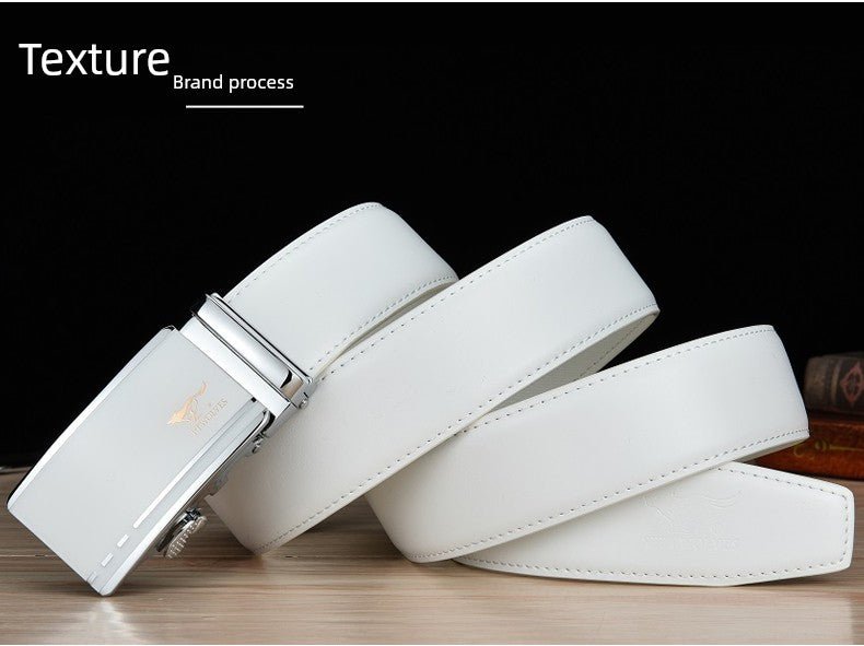 Men’s White Cowhide Belt with Automatic Ratchet Buckle - Club Rehab