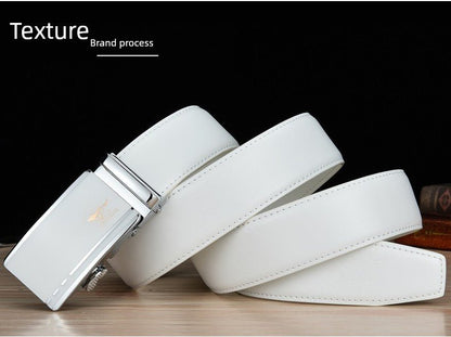 Men’s White Cowhide Belt with Automatic Ratchet Buckle - Club Rehab