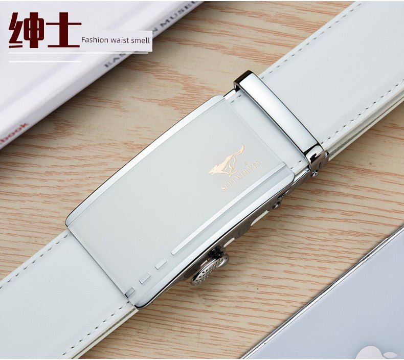 Men’s White Cowhide Belt with Automatic Ratchet Buckle - Club Rehab