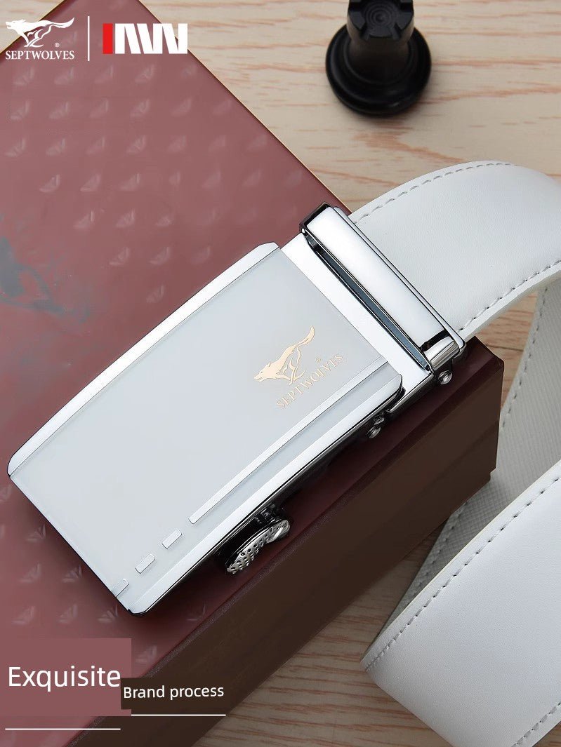 Men’s White Cowhide Belt with Automatic Ratchet Buckle - Club Rehab