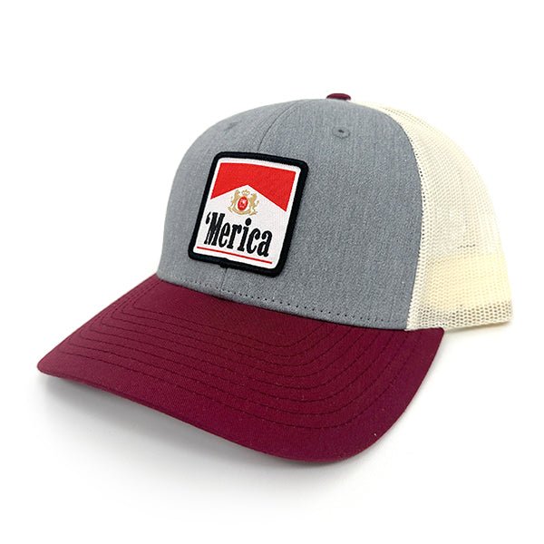 'Merica, Carton Full of Freedom Woven Patch Hat - Curved Bill Snapback Heather Grey / Birch / Cardinal - Club Rehab