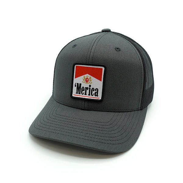 'Merica, Carton Full of Freedom Woven Patch Hat - Curved Bill Snapback Charcoal / Black - Club Rehab