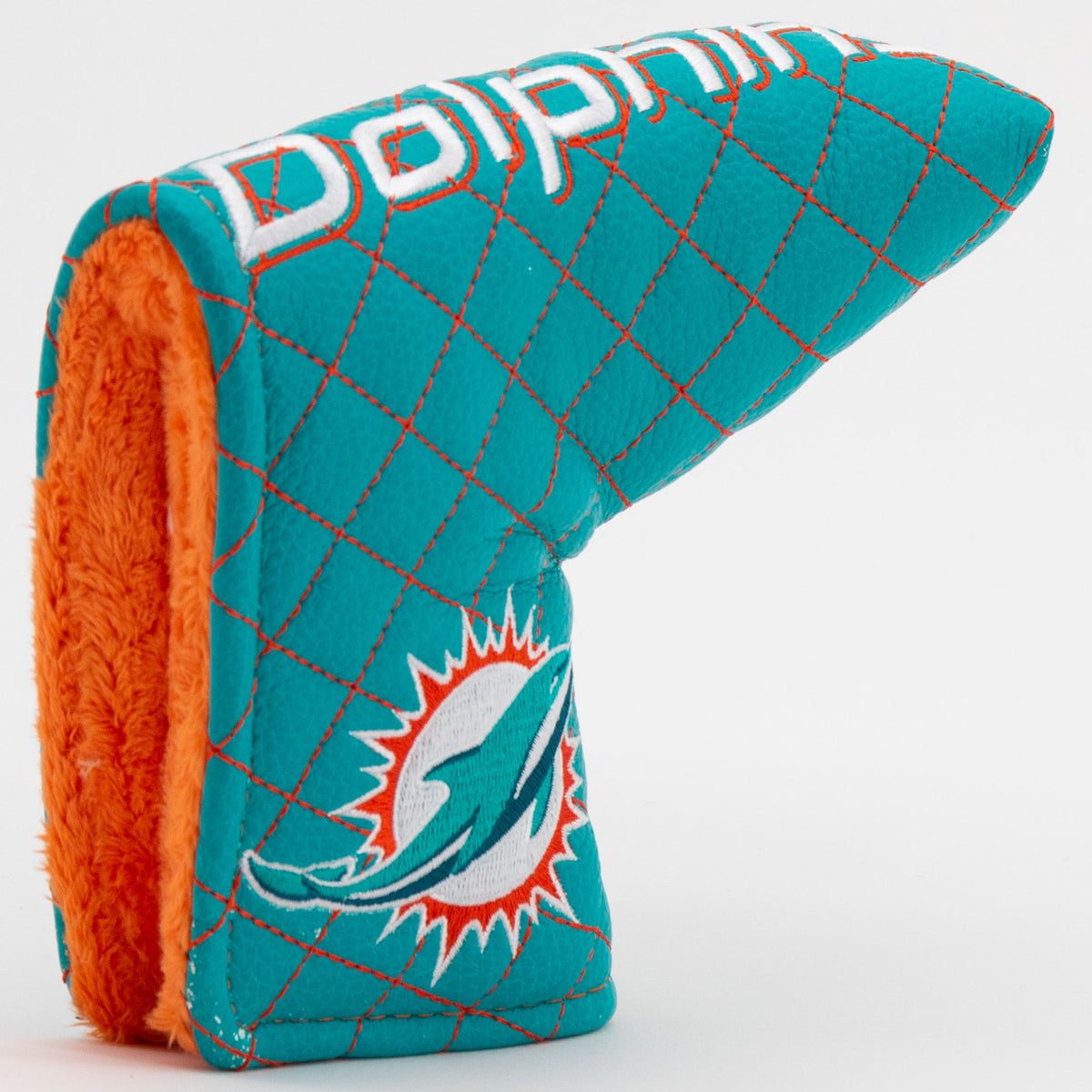 Miami Dolphins Solid Blade Putter quilted headcover, opening detail