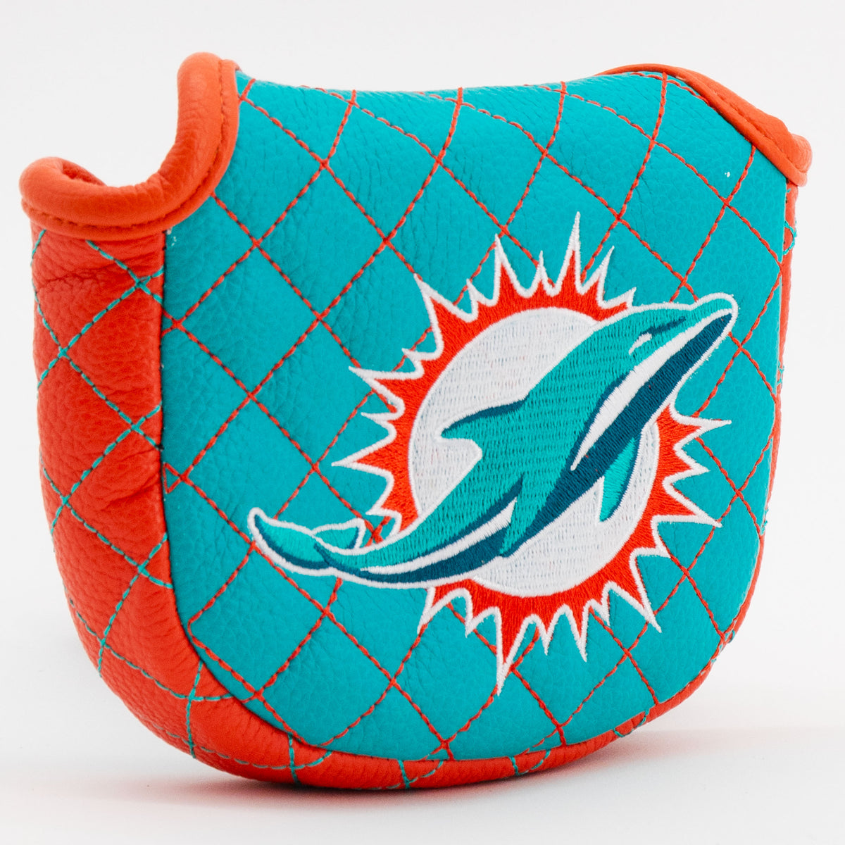 Miami Dolphins Solid Mallet Putter quilted headcover, angled view