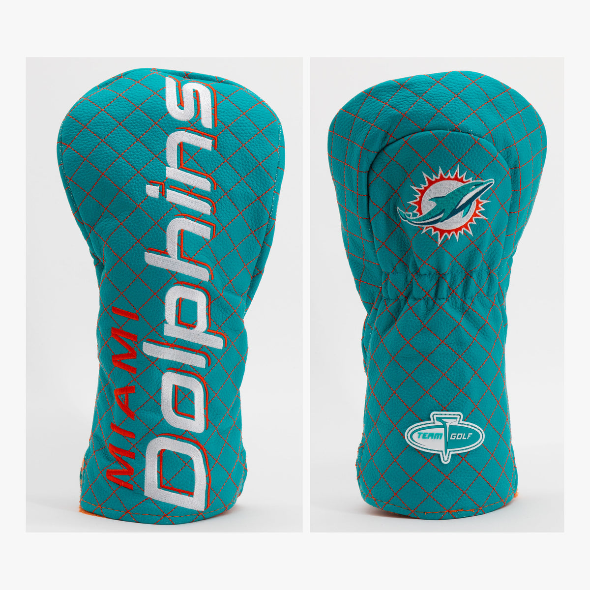 Miami Dolphins Solid Quilted Driver Headcover, front and back views