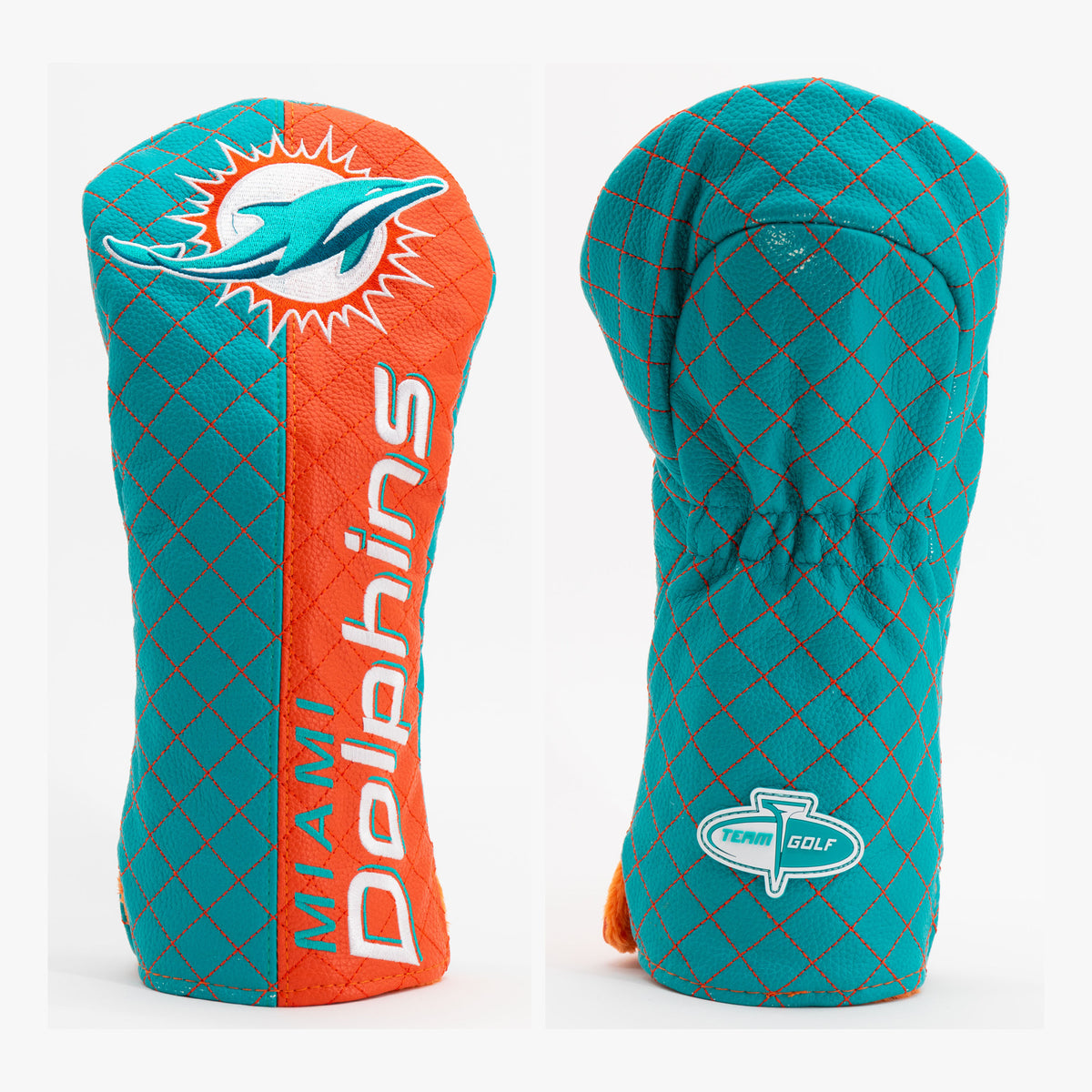 Miami Dolphins Split Quilted Driver Headcover, front and back views