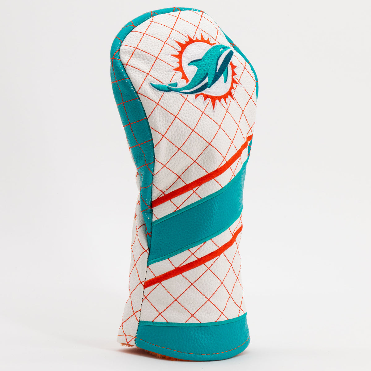 Miami Dolphins Striped Fairway quilted headcover, angled view