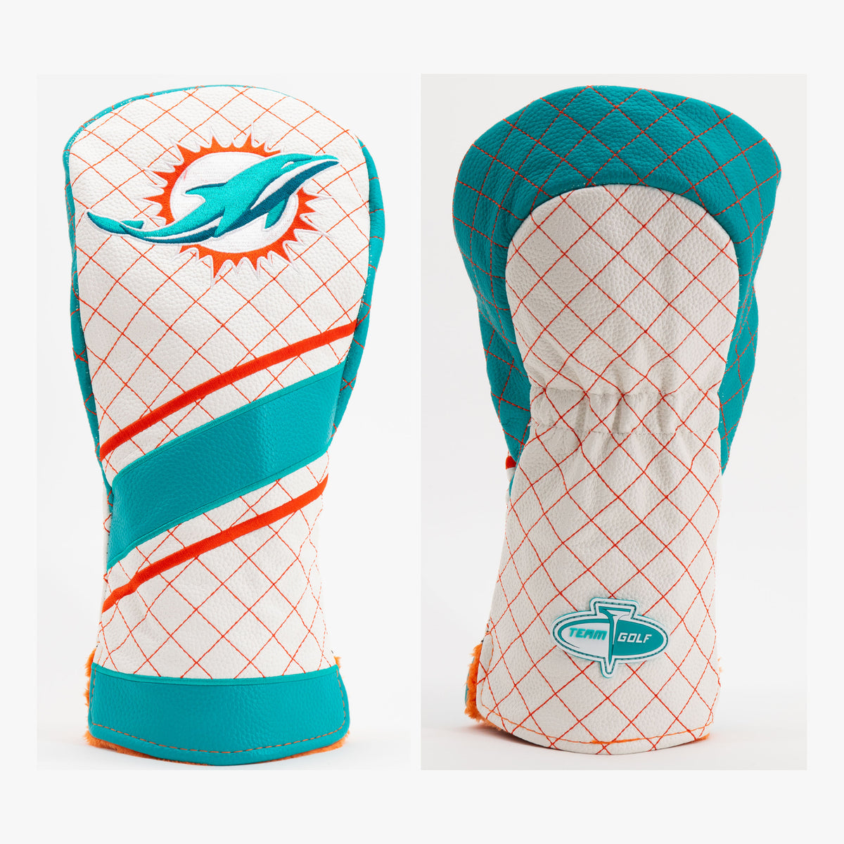 Miami Dolphins Striped Quilted Driver Headcover, front and back views