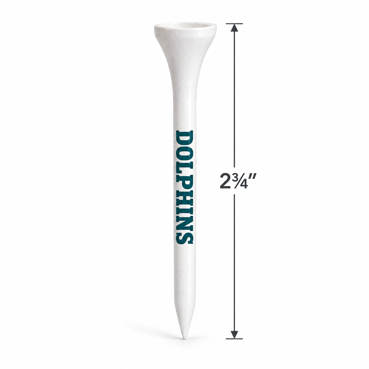 Miami Dolphins golf tee with a 2¾-inch height measurement.