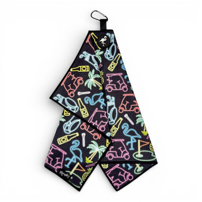 Miami Slice Golf Towel | Premium Double - Sided Microfiber | Heavy - Duty Magnetic Towel with Carabiner Clip | 24 x 16 in - Club Rehab