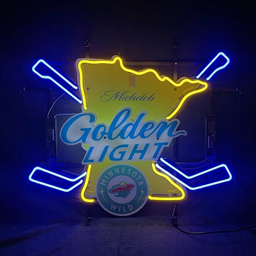 Michelob Golden Light Minnesota Wild Hockey Bat Neon Signs - Club Rehab