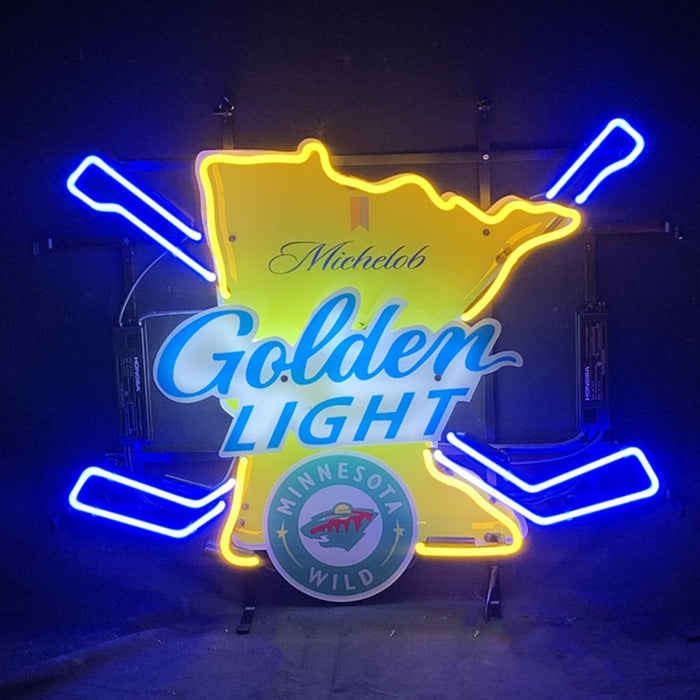 Michelob Golden Light Minnesota Wild Hockey Bat Neon Signs - Club Rehab