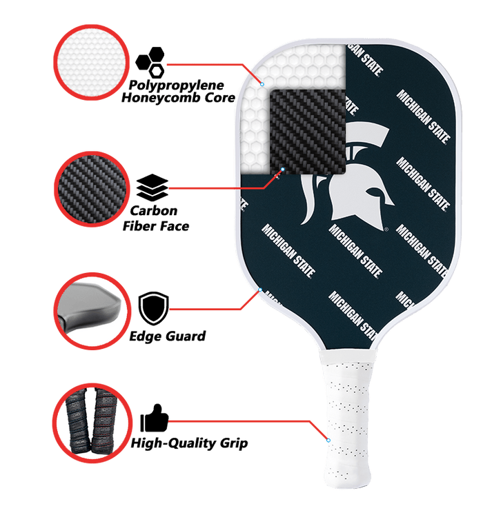 Michigan State Spartans Pickleball Paddle | Carbon Fiber Face | 12mm Core - Club Rehab