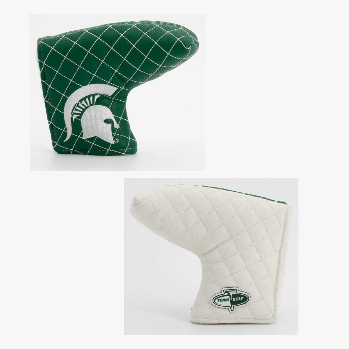Michigan State Spartans Split Quilted Blade Putter Cover, offset front and back views