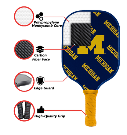 Michigan Wolverines Pickleball Paddle | Carbon Fiber Face | 12mm Core - Club Rehab