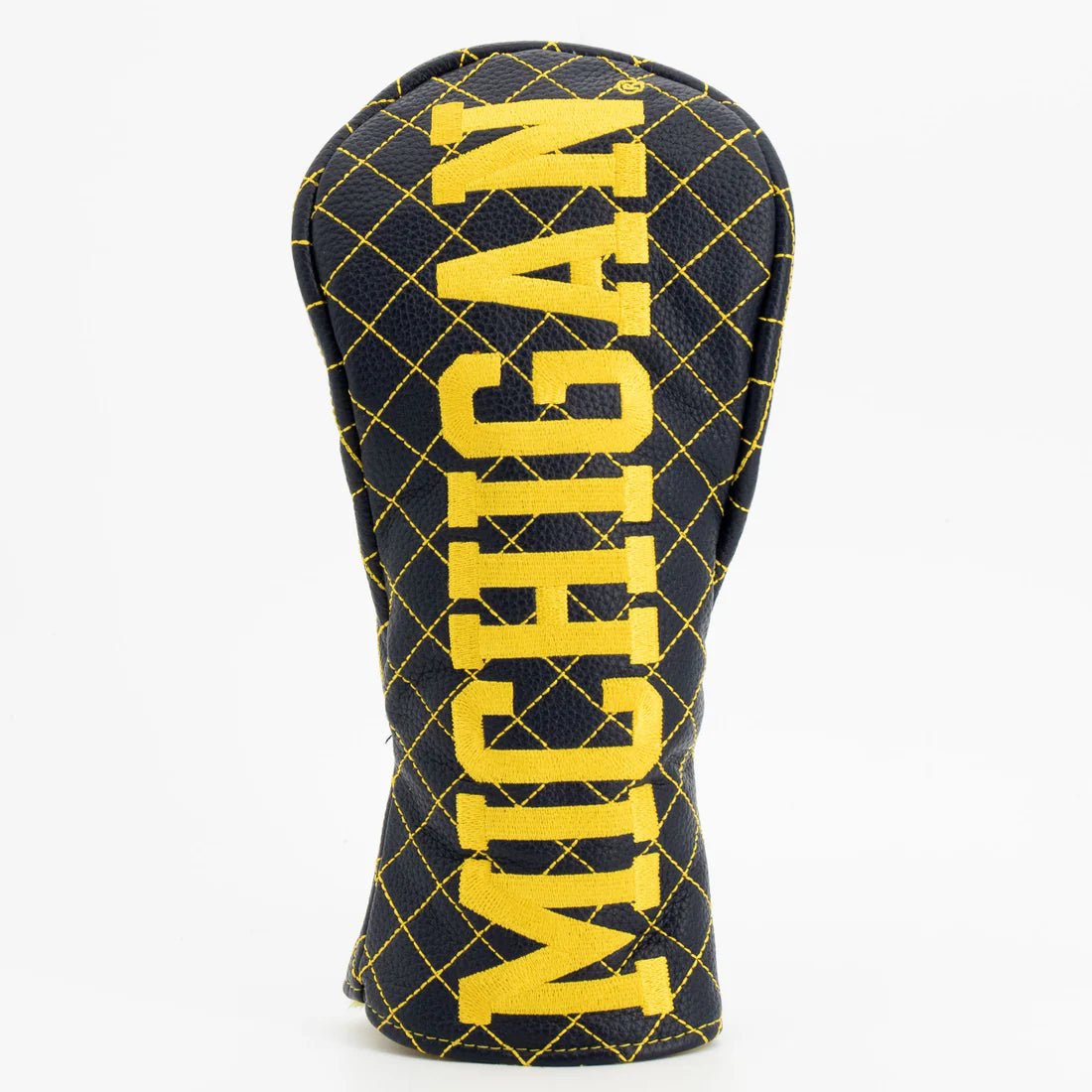 Golf club head cover with 'Michigan' text on a white background